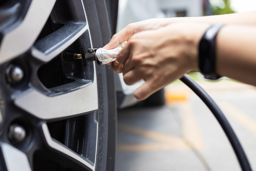 Posizionare il gommino del dispositivo di pressione delle gomme direttamente sulla valvola e ancorarlo